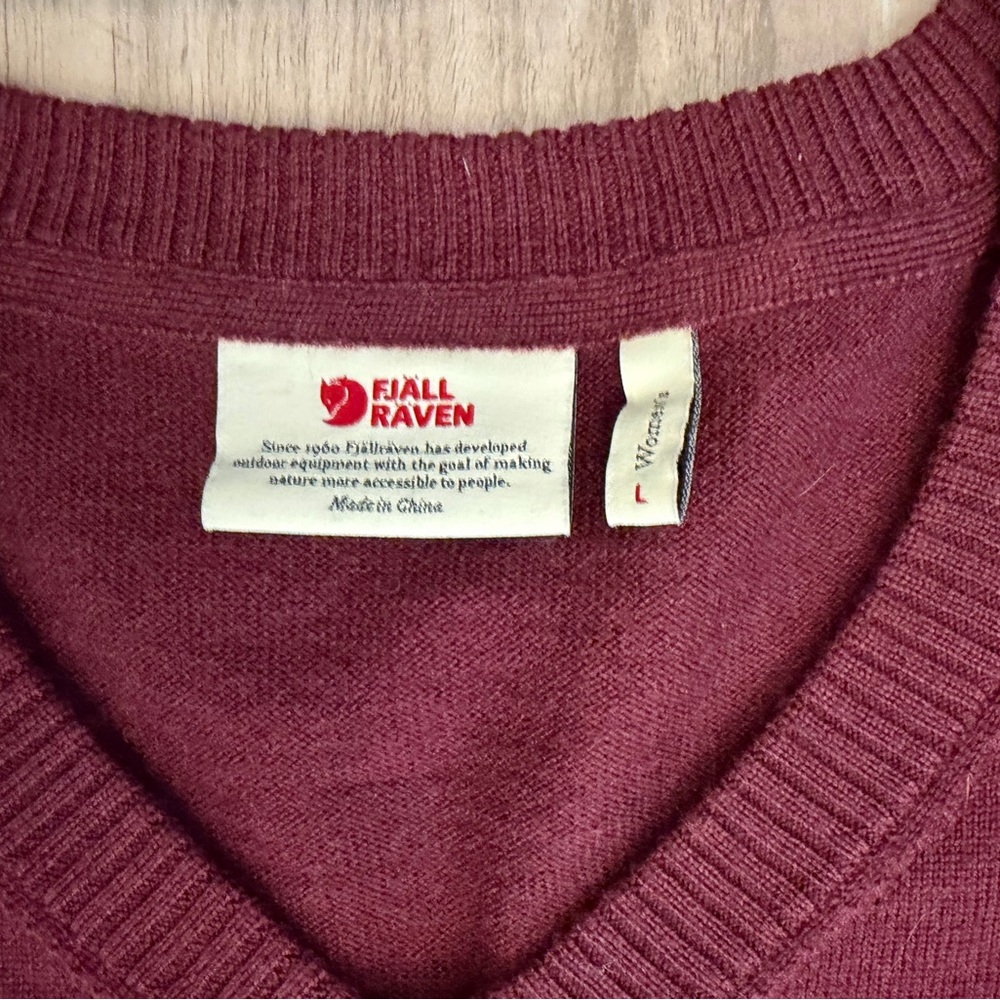 Fjallraven Women's V-Neck Maroon Sweater - Picture 2 of 7